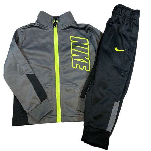Nike Boys 2T Black and Gray Tracksuit with Neon Yellow Details - Picture 1 of 6